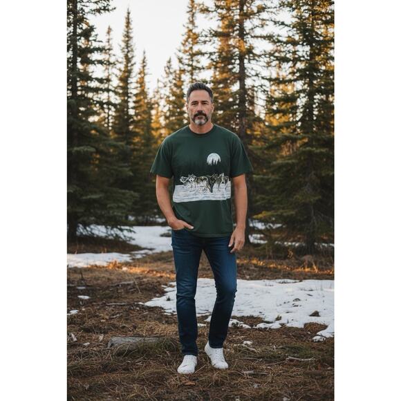 Single Other - Vintage 1991 Habitat Green XL Timberwolves Pack Moon Single Stitch T-Shirt